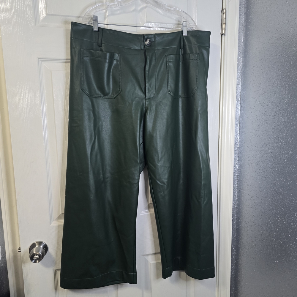 Women's Green Faux Leather Pants